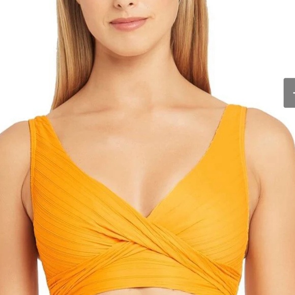 Sea Level Australia Cross Front MULTIFIT Cup Bikini Top Swimsuit Orange NWT - Picture 2 of 16